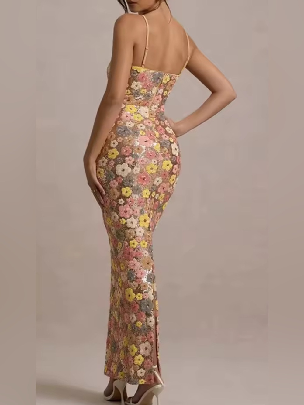 NEW $168 Sequin Floral Slip Dress - Picture 3 of 7